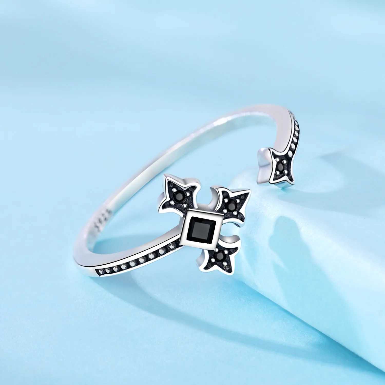 Orstarry S925 Sterling Silver Black Zircon Cross Opening Ring For Women Finger Ring Jewelry Party Fine Trendy GiftsW251030