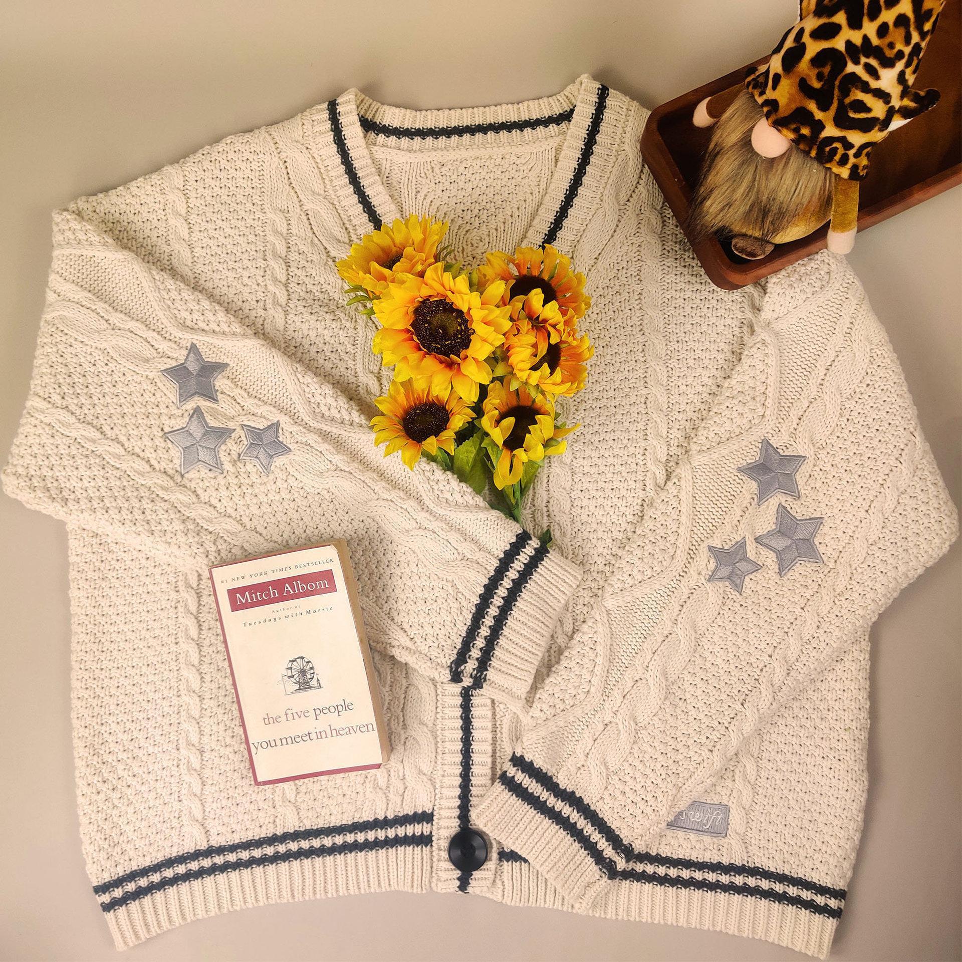 Women's Sweaters Christmas Tree Women Cardigan Autumn Winter Knitted Cardigans With Star Embroidery Holiday Sweater Folklore Tops Gift