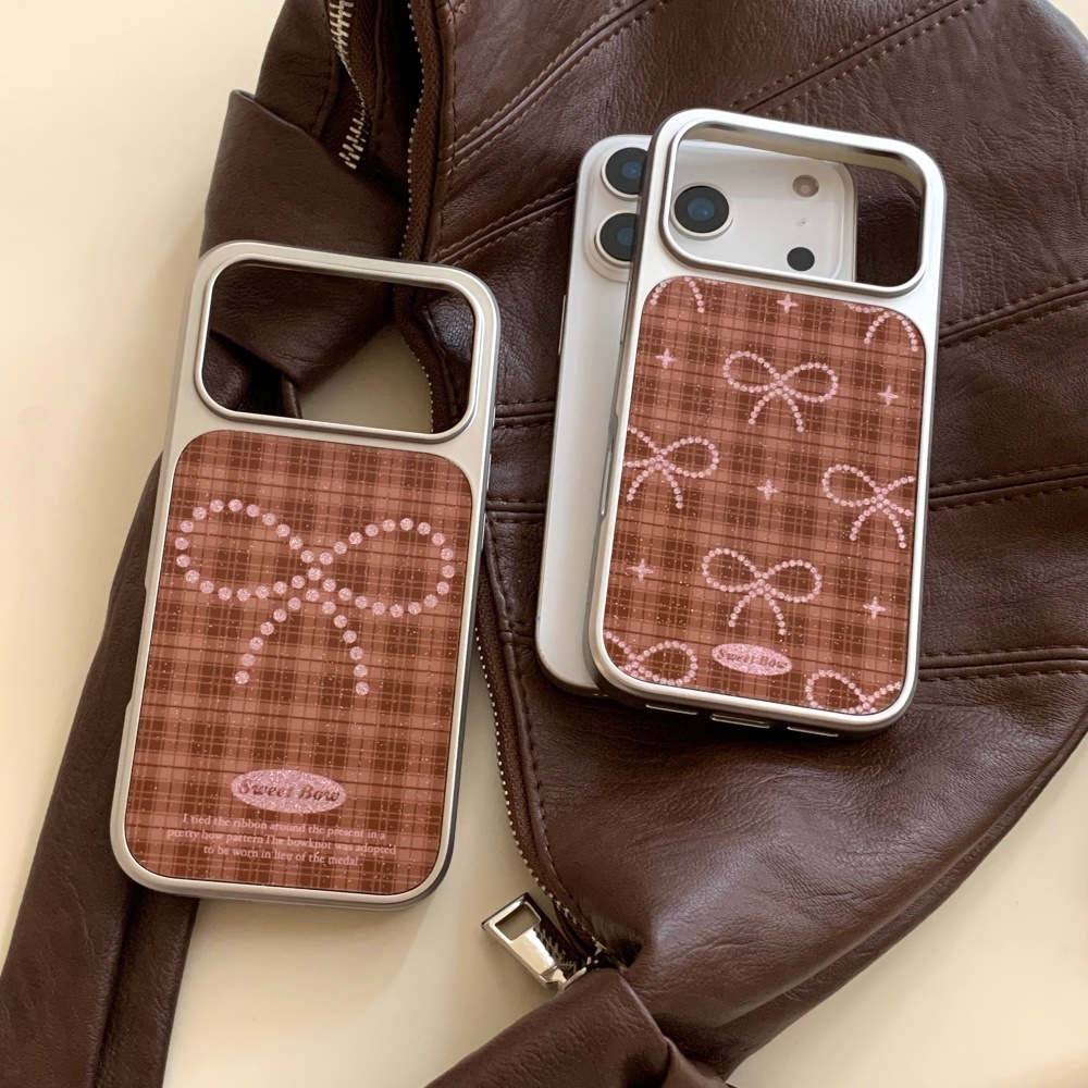 Casual Plaid Bowknot Phone Case Suitable for iPhone 17/16 Pro Personalized Pendant iPhone 15/14 Pro