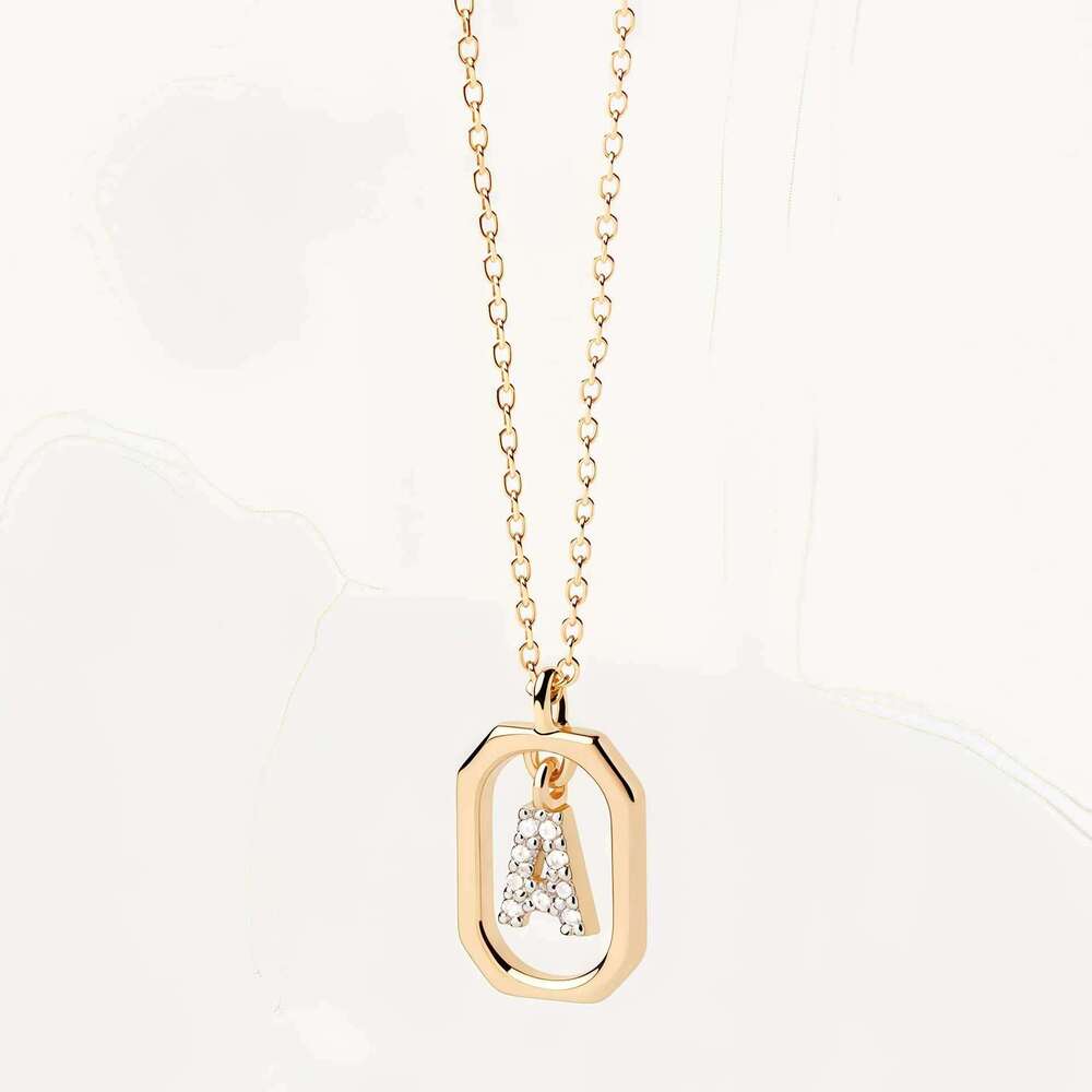 Spanish PD Hot-Selling Sier Women's 26 Mini Micro-Inlaid Full Dia Gold Letter Necklace H Pendant