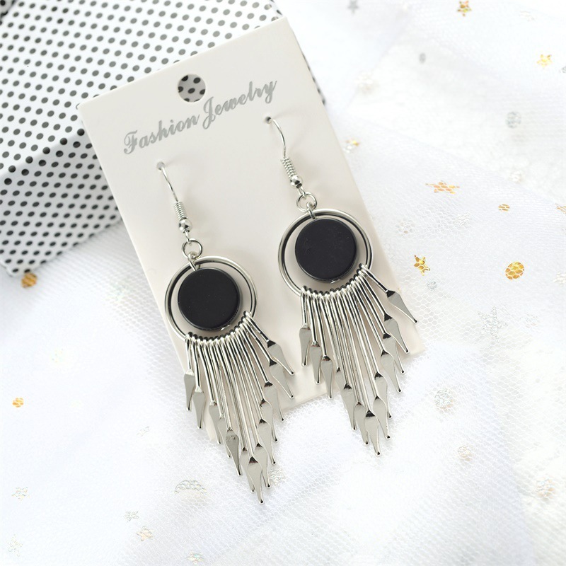 Style Tassel Geometric Internet Celebrity Long Round Japanese and Korean Elegant Goddess Earrings