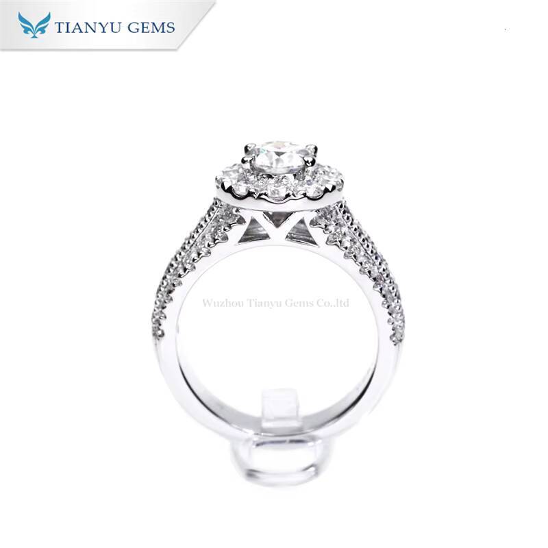 Tianyu Gems Fine Rings 925 Sterling Silver Wedding Engagement halo Moissanite Ring Jewelry for Women