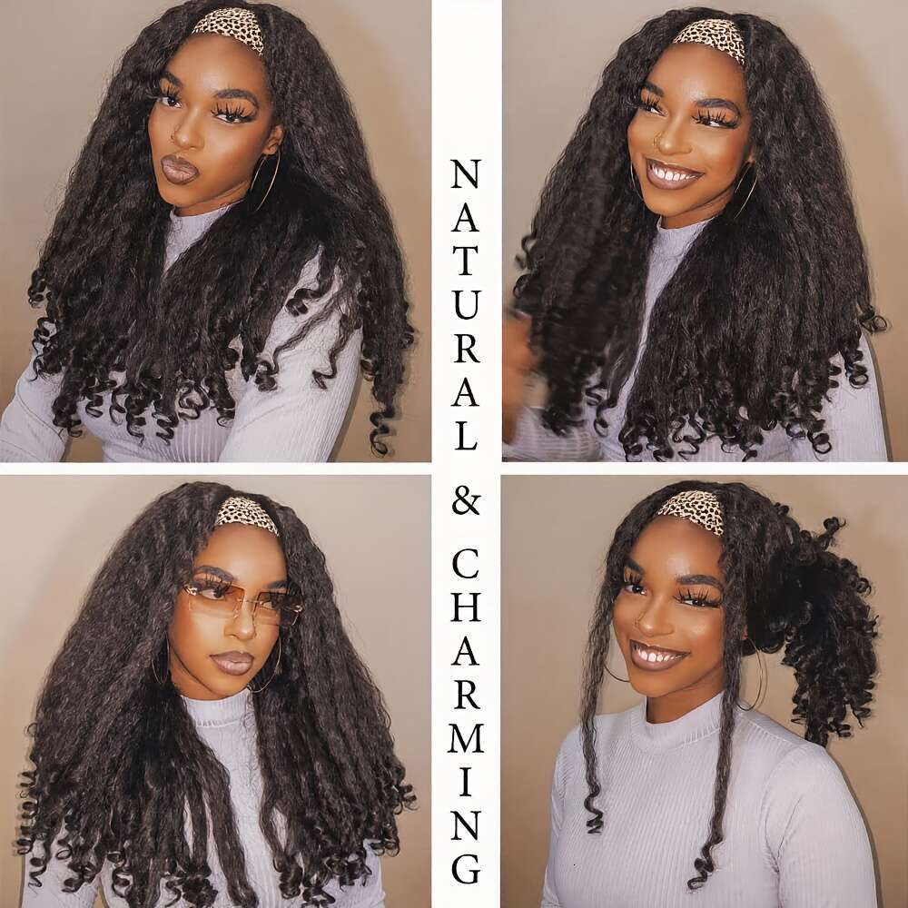 Heat Resistant Afro Curly/Kinky Synthetic With Curly Ends V-Part Design - Glueless 250% Density Rose Net Cap & Men, Unisex Natural Look Wig For All Et