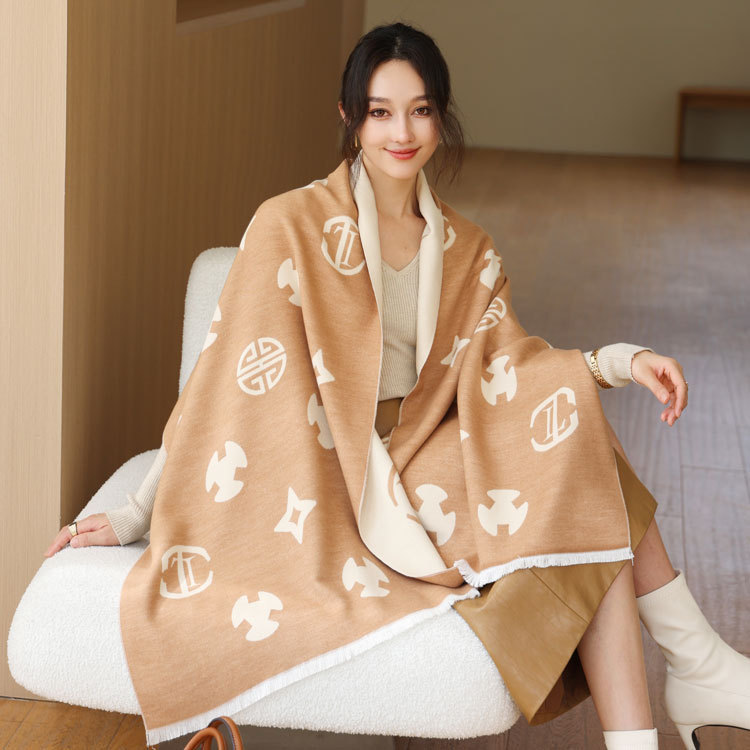 Women s Classic Letter Pattern Scarf Black And White Card Color Imitation Cashmere Shawl Scarf Versatile Fashion Accessories For Autumn And Winter Wea