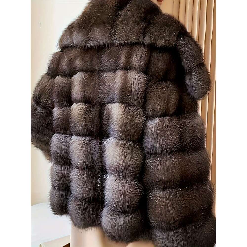 Women S Coat Like Fake Fur Coat Elegant Brown Loose H Silhouette Non Stretchy Outer Chic Cold Weather Jacket For Parties Formal Events Everyday Outfit
