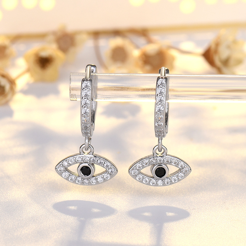 Luxurious Evil Eye Drop Hoop Earrings for Women Sparkling 18K Gold Plated CZ Crystal Demon Eye Huggie Dangle Earrings S925 Sterling Sliver Plated Eye 