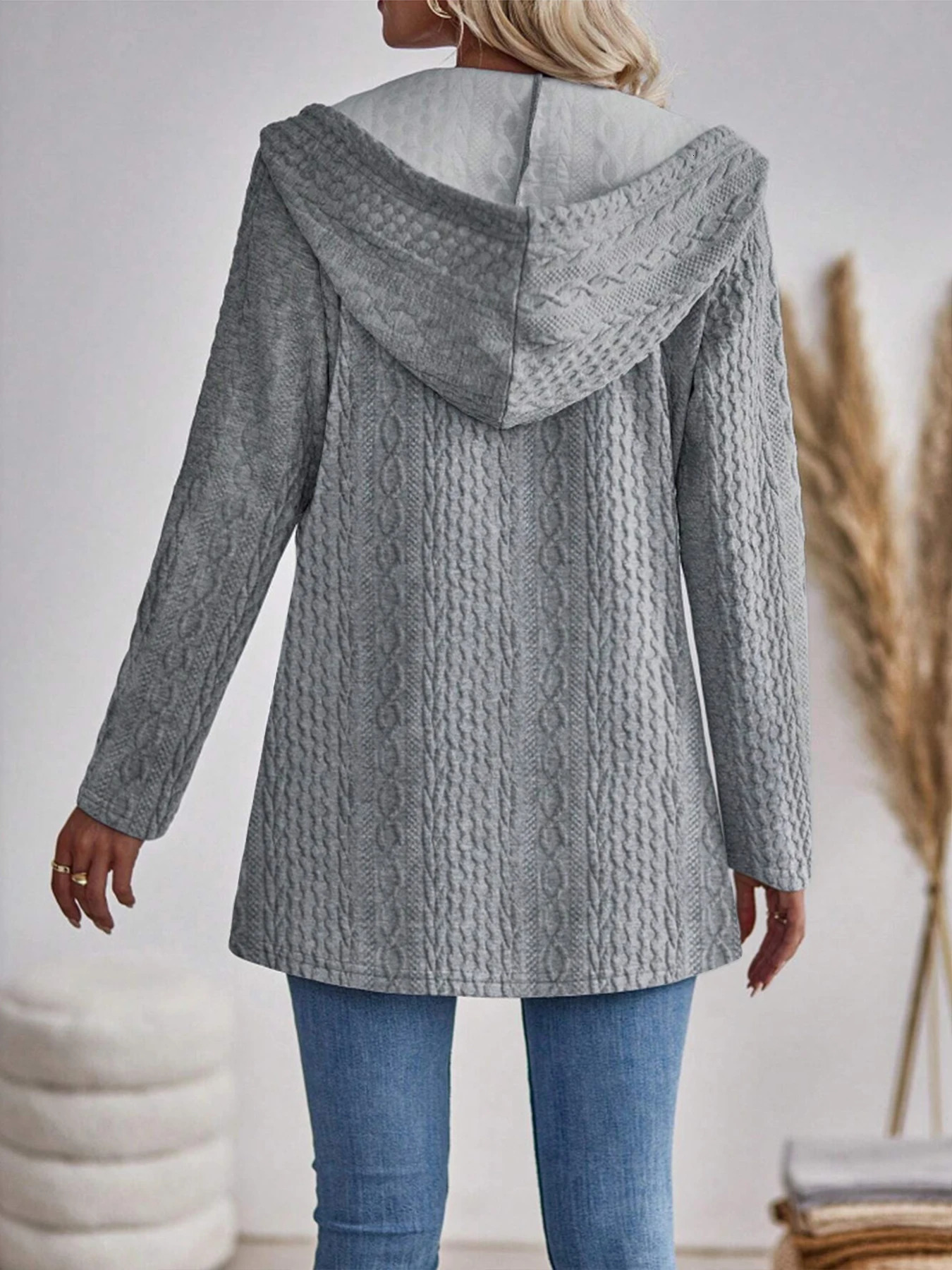 Elegant directional womens fashionable texture solid color zipper hooded sweatshirt 251030