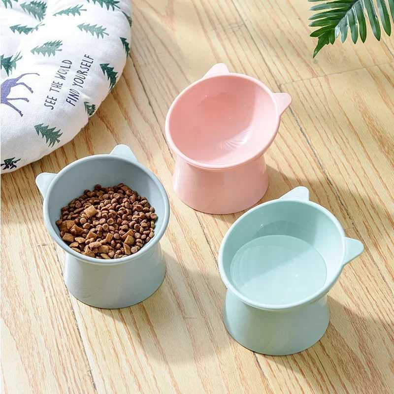 Cat Bowl High Foot Dog Bowl Neck Protector Cat Pet Food Water Antitip Binaural Pet Feeding Cat Accessorie Pet Dessert Bowl J251113