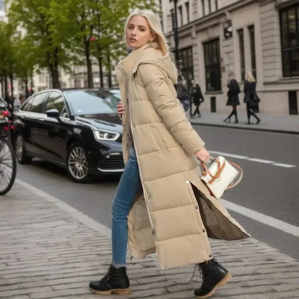 Cotton Coat Long Parka Coat Jacket Women Autumn Winter Thick Warm Coats Woven Block Trend Hooded White Down Parkas 251030