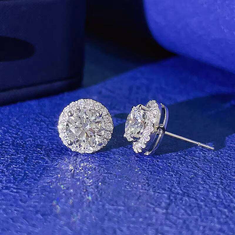 Moissanite Earrings Designer For Women With Certificate Solid 925 Sterling Silver Plated Gold Circle Micro Inlaid Diamond Stud Ear ring Mens Jewelry W