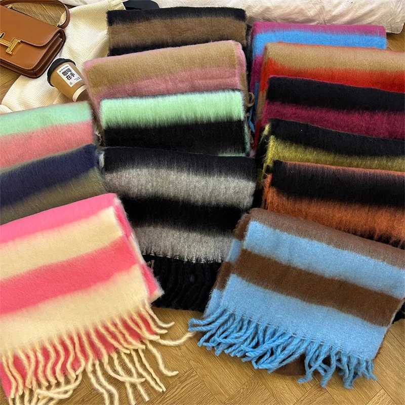 2025 Luxury Cashmere Womens Scarf Winter Thick warm stripe CAPe WrAPs Female bandana long tassel Warm Scarves Holiday gW251030