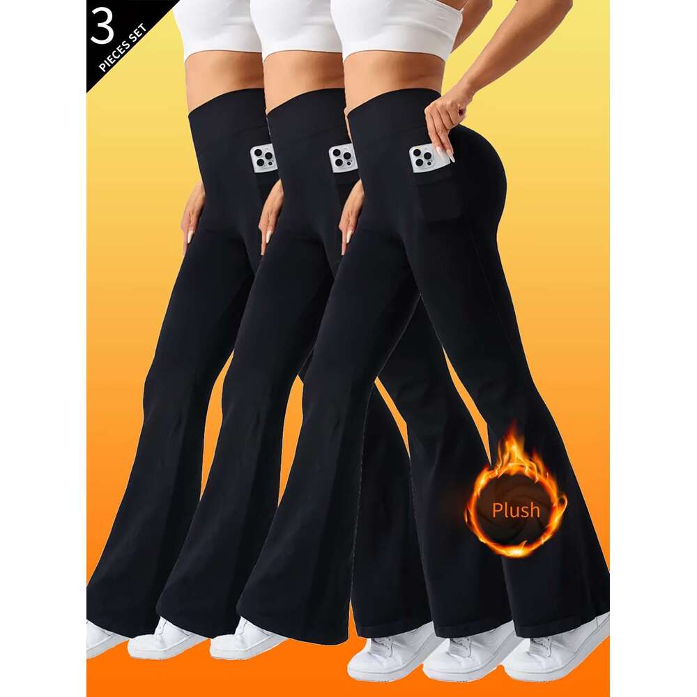 1XL-4XL Large Size Autumn And Winter Plus Veet Thickened Two Side Pockets High Waist Abdomen Hip Lift Outdoor Sports Leisure 3 Pieces