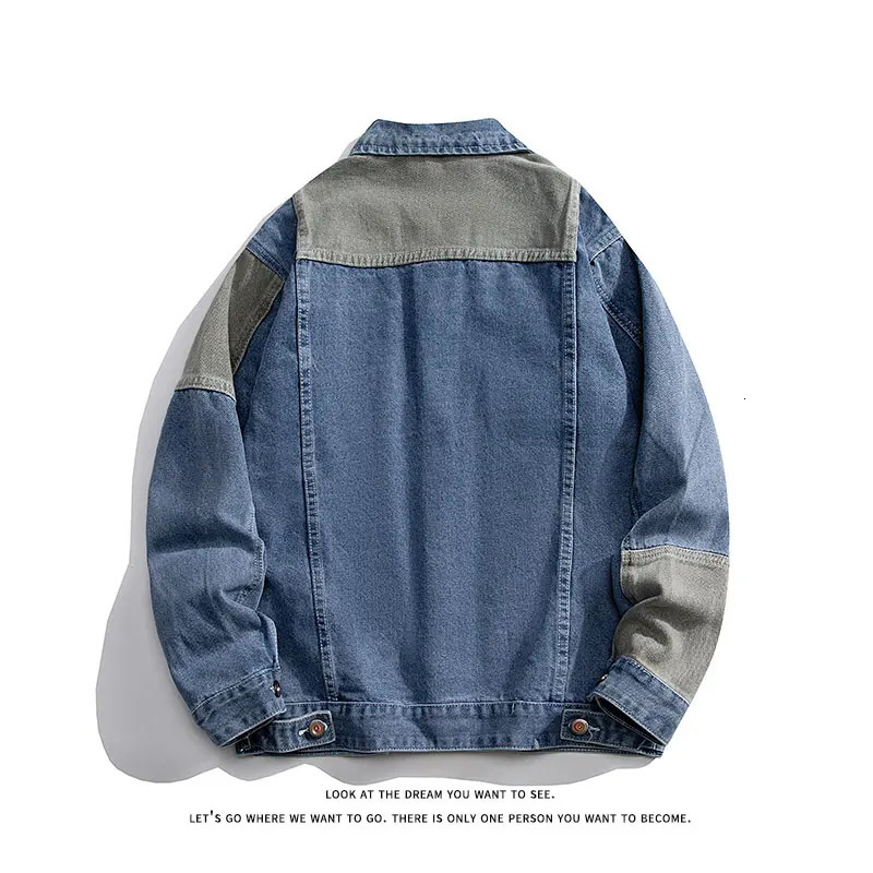 Mens Denim Jacket Oversize Spliced Color Blocking Spring Autumn Hip Hop Menswear Japanese Style Male Jeans 251016
