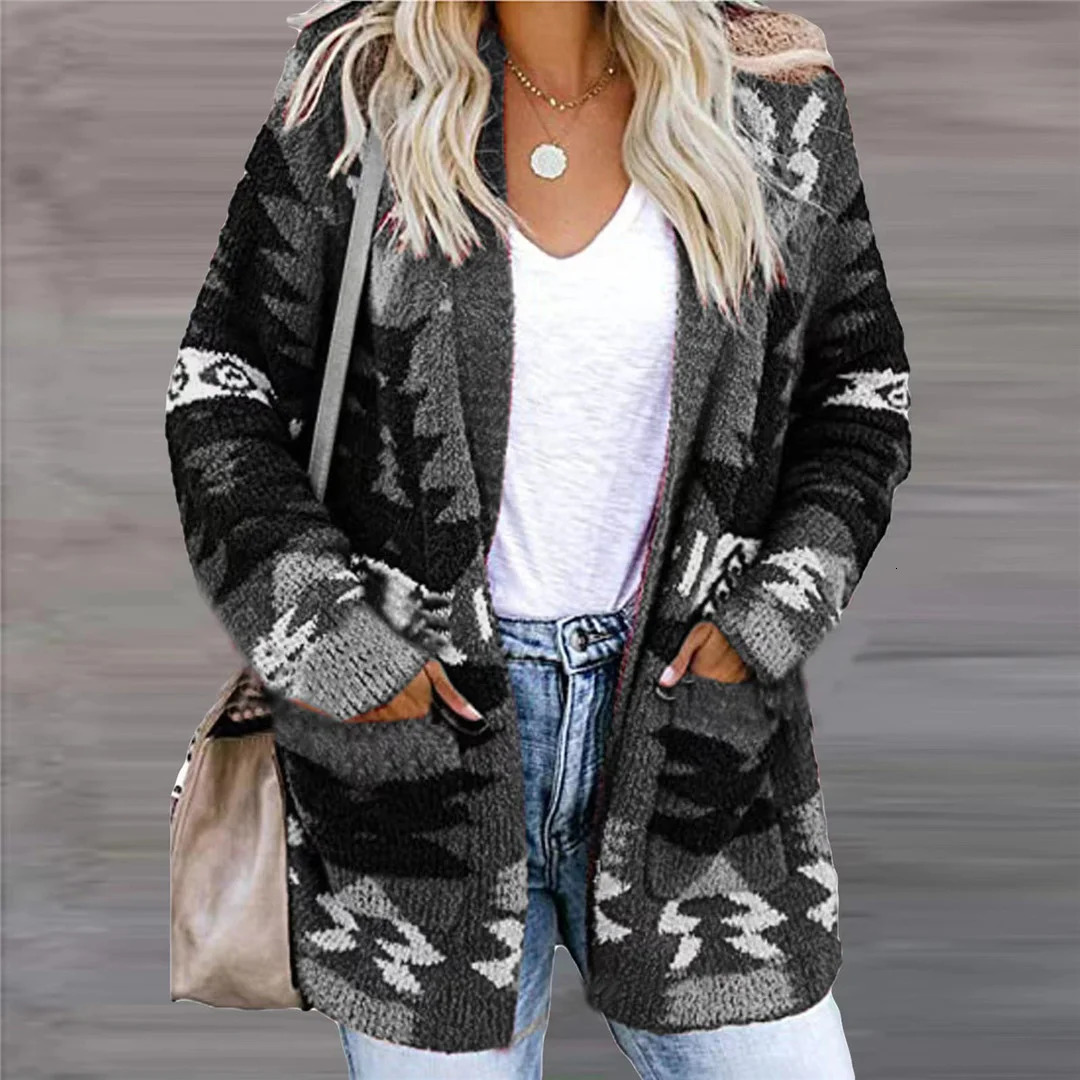 Plus Size Womens Autumn and Winter Loose Halloween Sweater Christmas Section Printed Knitted Cardigan 251028