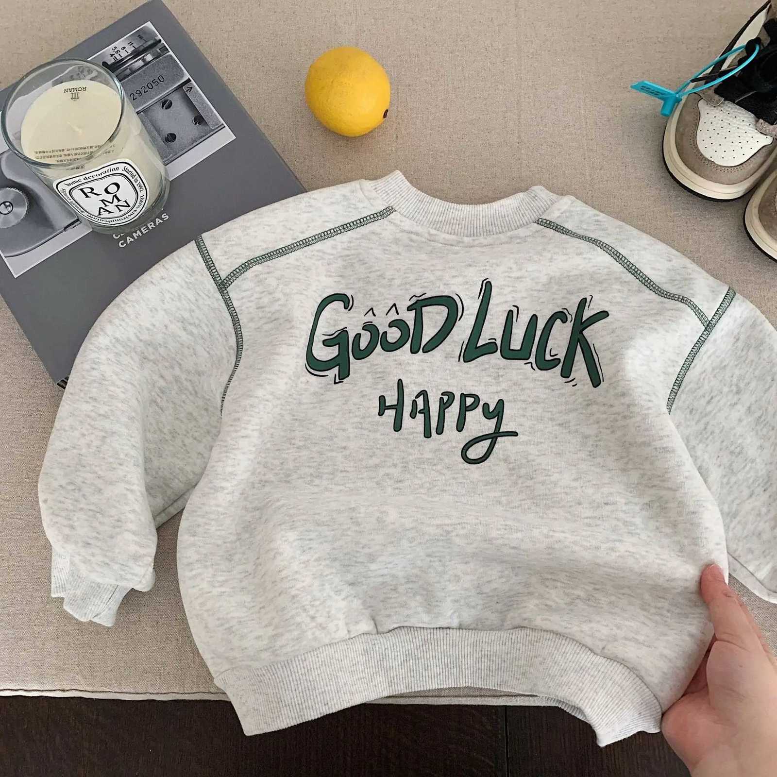 Children Clothes Kids Hoodie Winter Sweatshirt 2025 New Korean Style Boys and Girls Letter Pullovers Fleece Kids Casual TopT251030
