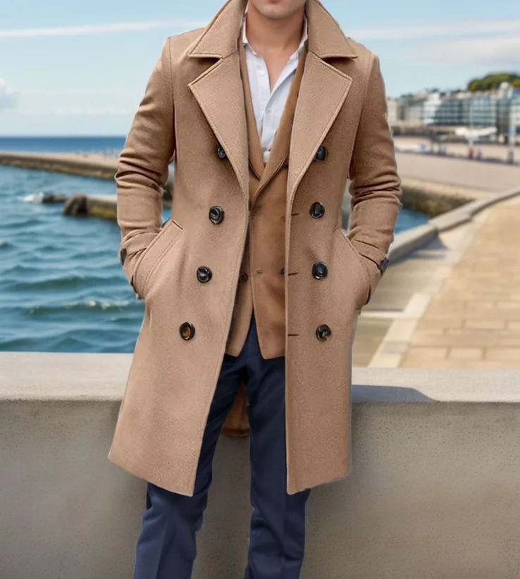 Fashion Casual Long Sleeve Turndown Collar Single Breasted Solid Color Slim Fit Wool Blends Coat For Men10 Colors 251030