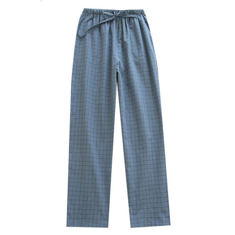 Washed Men's Pajama Long Pure Cotton Spring Autumn Summer Thin Plaid Home Pants Loose Fit Large Size