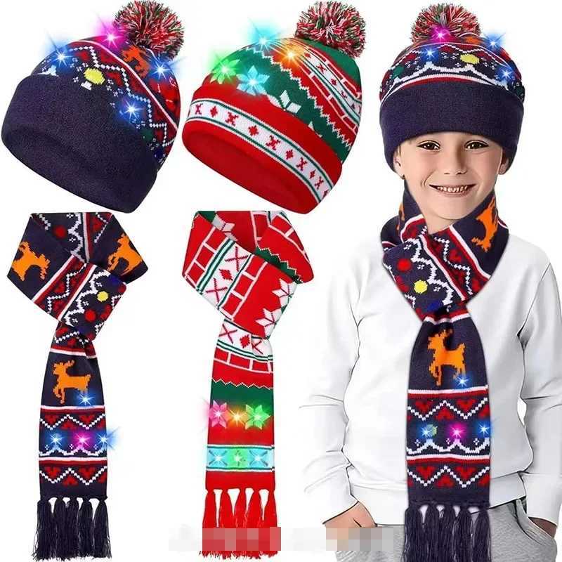 Reindeer Pattern Knit Hat Scarf Set Christmas Fair Isle Wool Blend Neck Warmer Matching Winter AccessoriesW251029