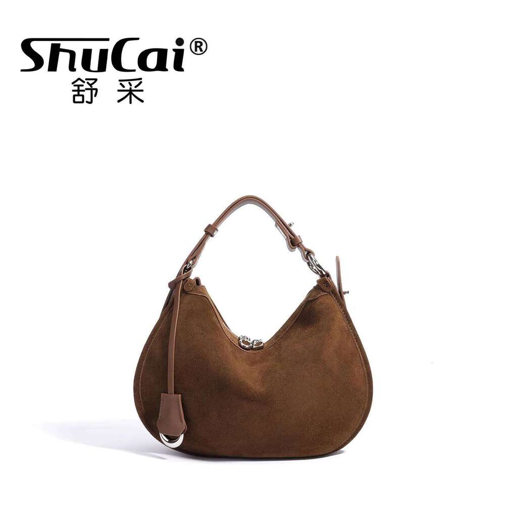 Women's Frosted Leather Crescent Shoulder Bag Fashion Retro Trend Ladies Suede Cowhide Crossbody Handbag Female High Quality