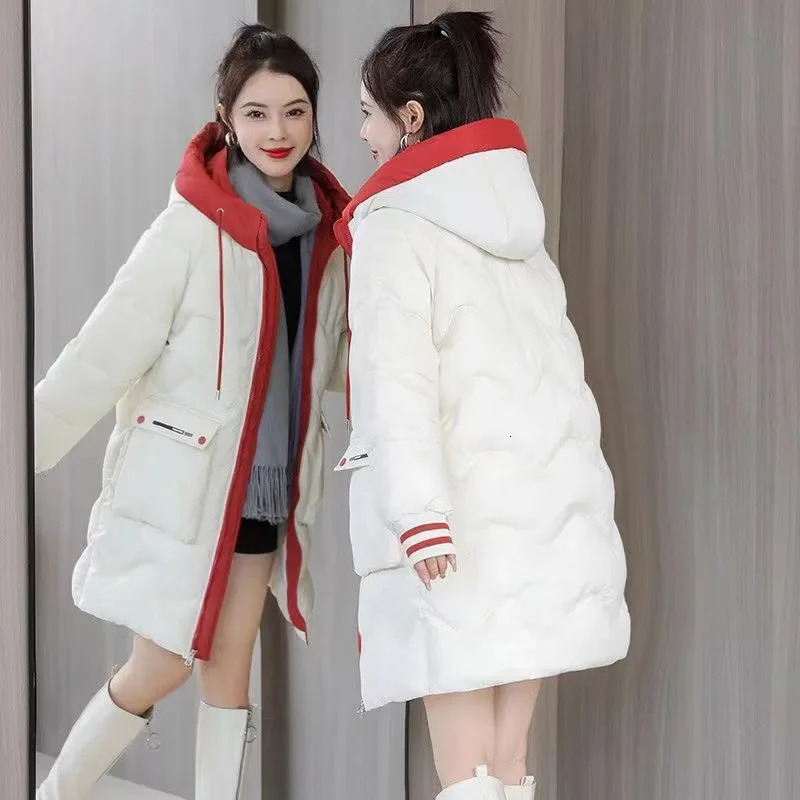 2025 Women Winter Jacket Women Long Warm Thicken Cotton Coat Korean Loose Plus Size Parkas Winter Hooded Outwear Basic Coat 251030