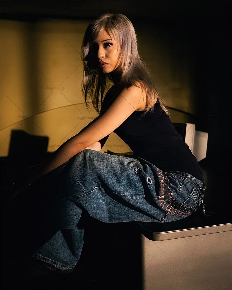 Hiphop Vintage Harajuku Street Loose Straight Wideleg Pants Women Casual Y2K Fashion Oversized Washed Highwaisted Jeans Men 251029