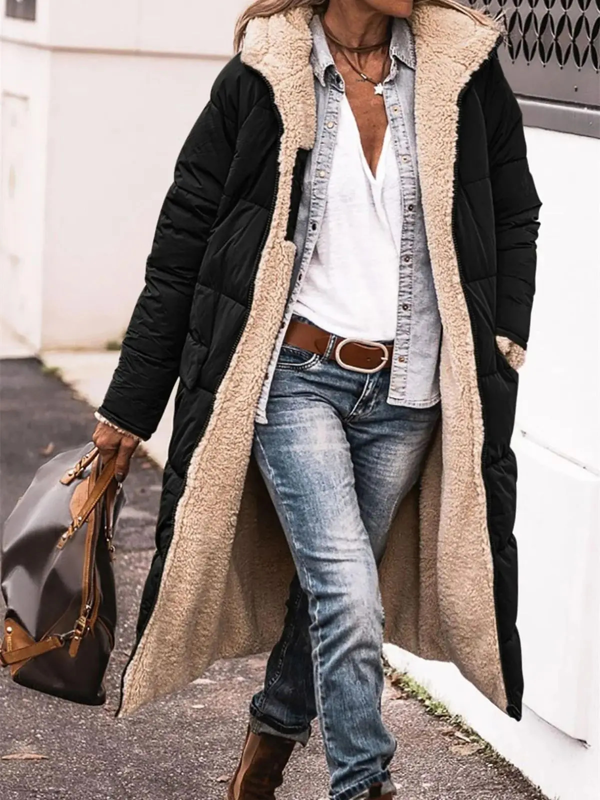 Winter Hooded Quilted Jacket For Women Solid Reversible Long Sleeve Thick Coat Warm Fashion Long Outerwear Casual Puffer Coats 251030