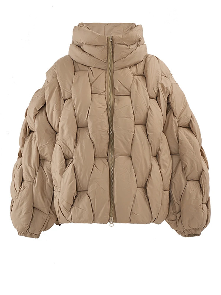 EAM Brown Thick Big Size Keep Warm Cottonpadded Coat Long Sleeve Women Parkas Fashion Autumn Winter CP34 251027