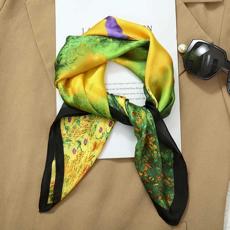Luxury Fashion Print 7070cm Silk Square Scarf Women Soft Satin Hairband Neckerchief Tie Female Headband Foulard Bag RibbonW251029