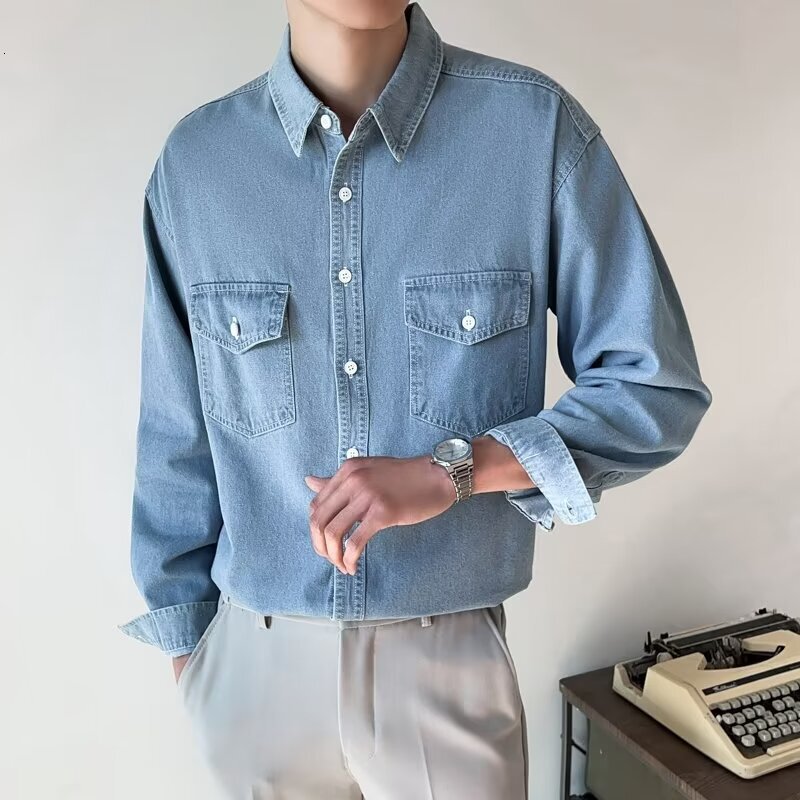 Light Mature Style Spring And Autumn Shirt Korean Loose Long Sleeve Shirt Men 2025 Trendy Washed Denim Designer Jacket Shirt Jacket Men