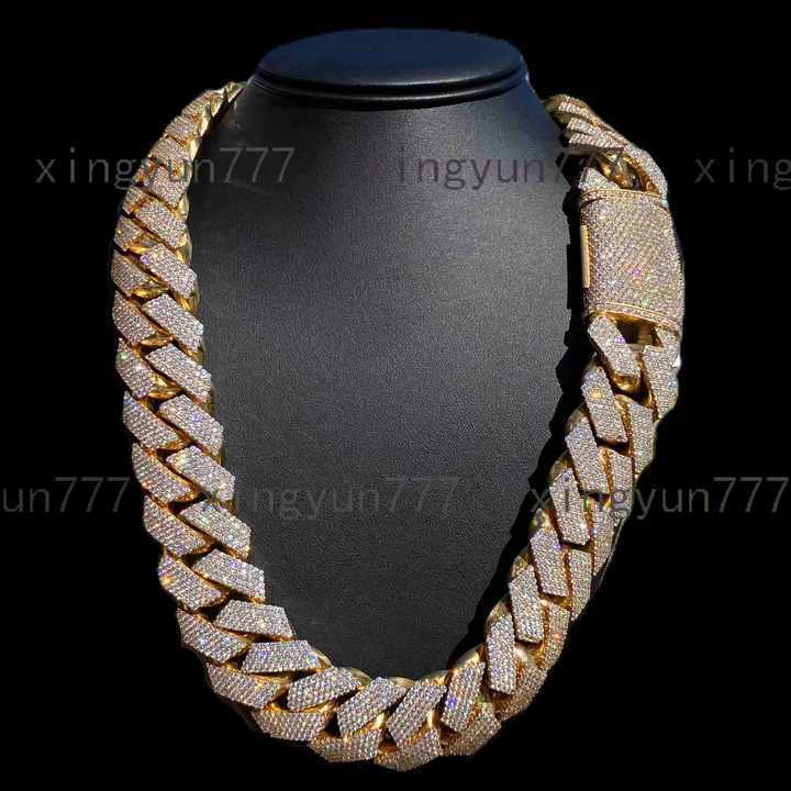 Wholesale Unisex 925 Silver Cuban Link Chain Rappers Hip Hop Style with Moissanite Diamonds Yellow Gold Material Gift Necklaces