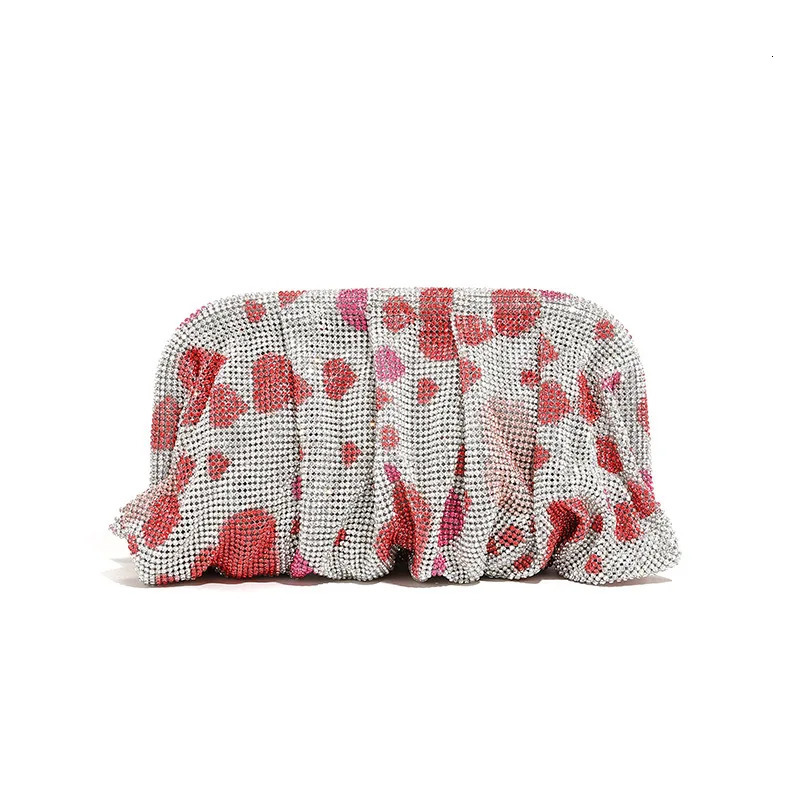 Premium Handmade Diamondencrusted Clutch Bag Pleated Chain Rhinestone Cloud Clip Dinner Bag Single Shoulder Oblique Span Bolsos 251023