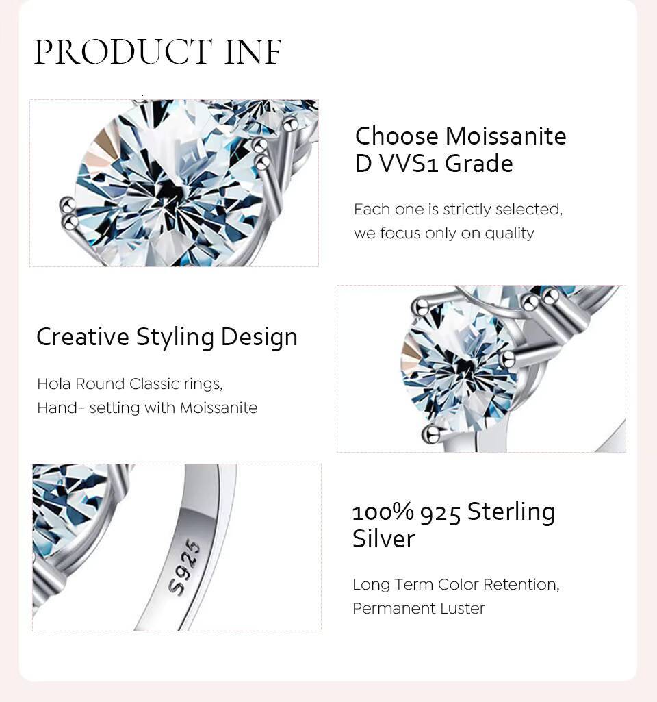 Fashion Women Moissanite Jewelry 925 Sterling Silver Rings Unique 3 Round Moissanite Diamond Ring for Women Luxury Wedding