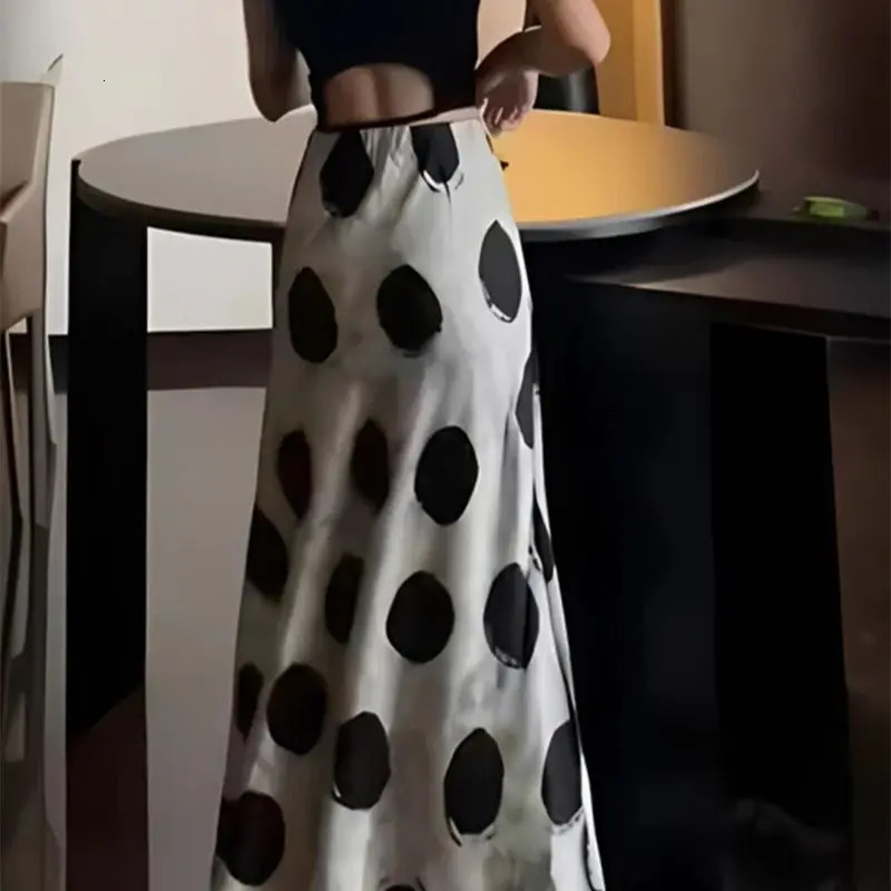 Summer Elegant Womens Satin Mermaid Skirt Fashion Polka Dot Printed Holiday Long Skirt Temperament Bag Hip Party Jupe 586P 251028
