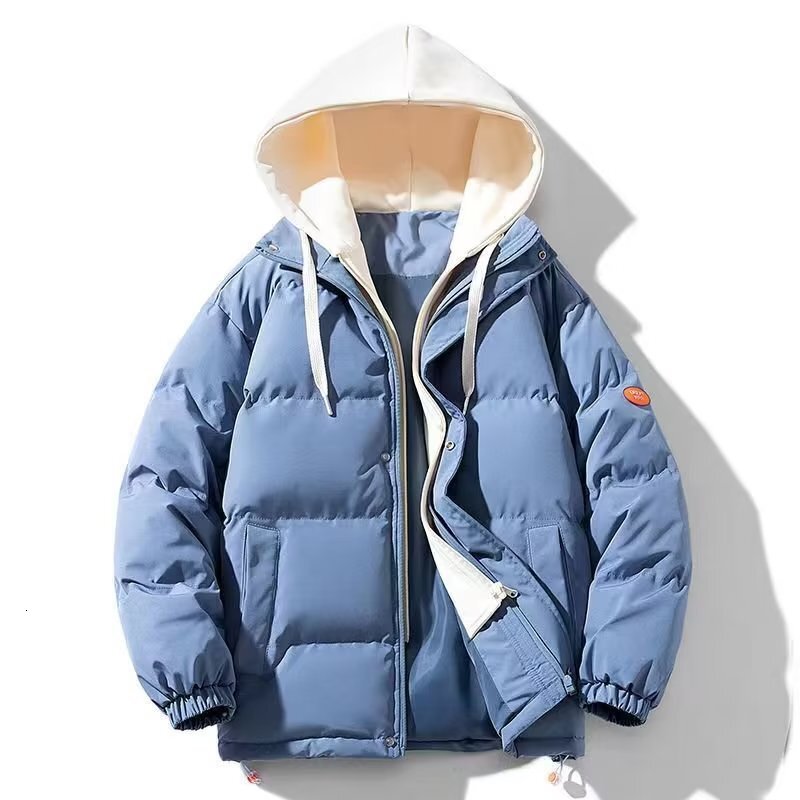Winter New Trendy Warm Thickened Fake Two-piece Designer Jacket Hooded Men's Casual Loose Cotton Jacket