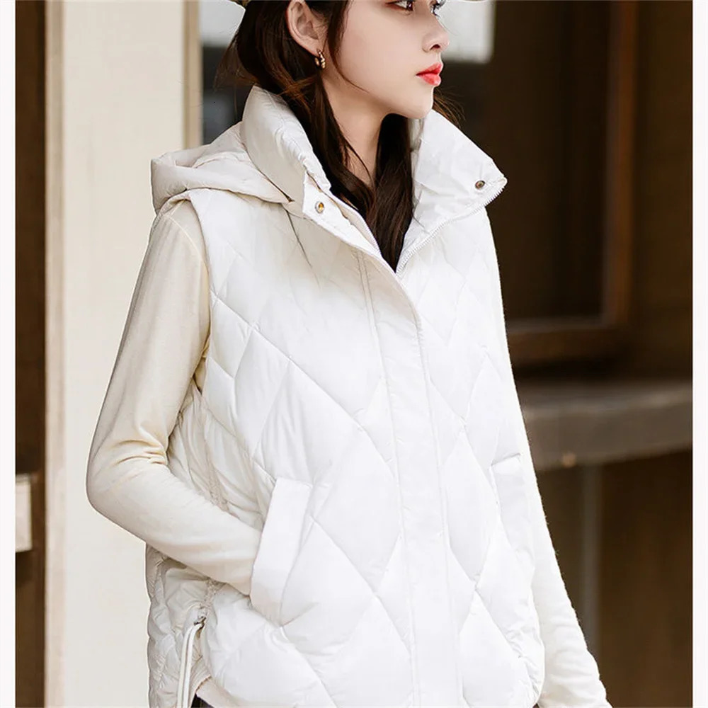 2025 Down Cotton Vest Women Parka Short Autumn Winter Jacket Coat Korean Hooded Sleeveless Jacket Warm Female Waistcoat Tops 251029