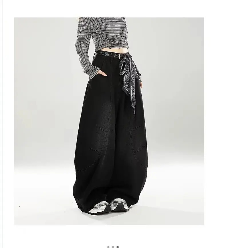 Americanstyle high street stitching curved blade womens jeans Y2K fashionable Ins scarf large size loose wide leg pants 251029