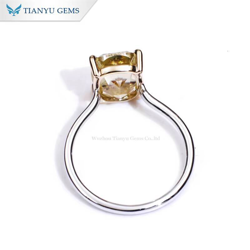 Tianyu Highend Custom 10K 14K 18K Gold Moissanite Diamond 8x11mm Elongated Cushion Crushed Ice Cut Solitaire Engagement Ring