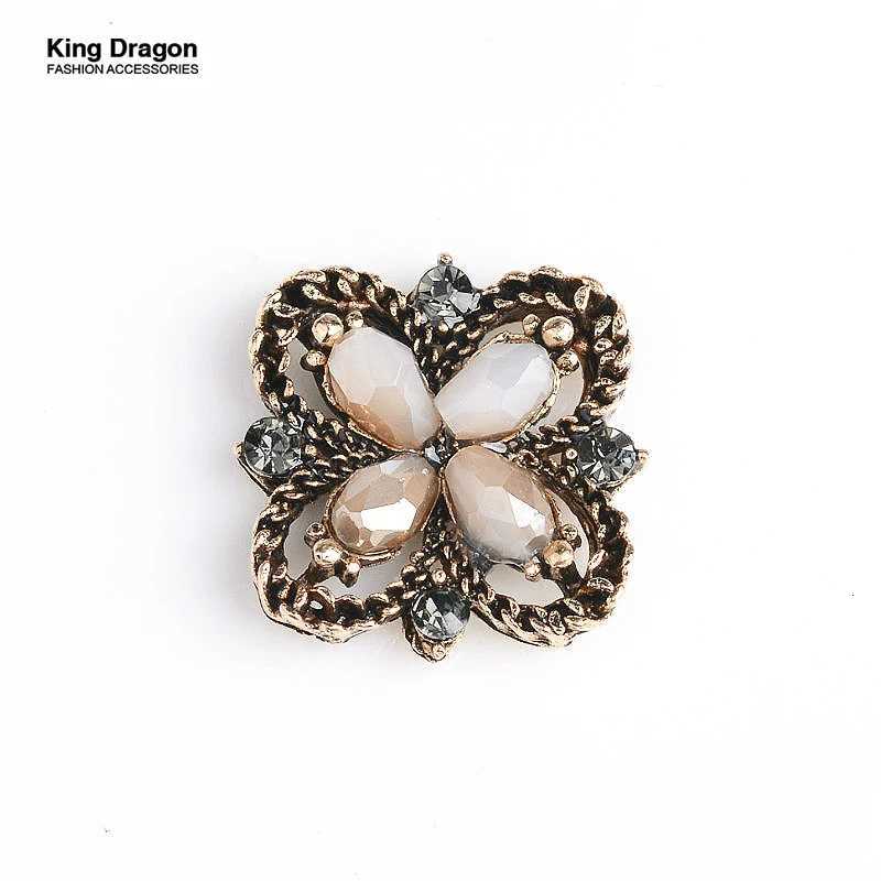 King Dragon Glass Antique Rhinestone Flower Embellishment Button Used On Decoration 17MM 5PCSLot Flat Back Antique Gold Color Y251029