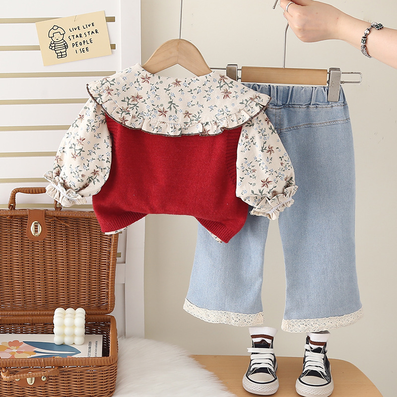 kids designer clothes 2025 Spring Autumn Girls' 3-Piece Set - Fashion Bow Tie Cardigan Knitwear Outfit, Cute Clothes for Baby Toddler