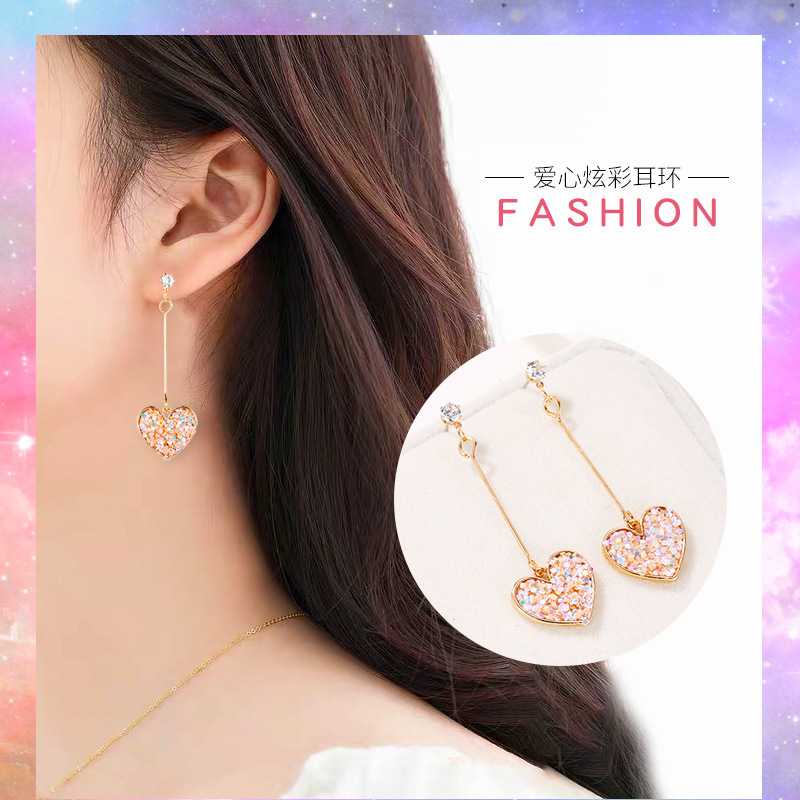 Korean Fresh Heart Tassel Sweet Internet Celebrity Style Colorful Earrings Fashion Versatile Trendy Accessories