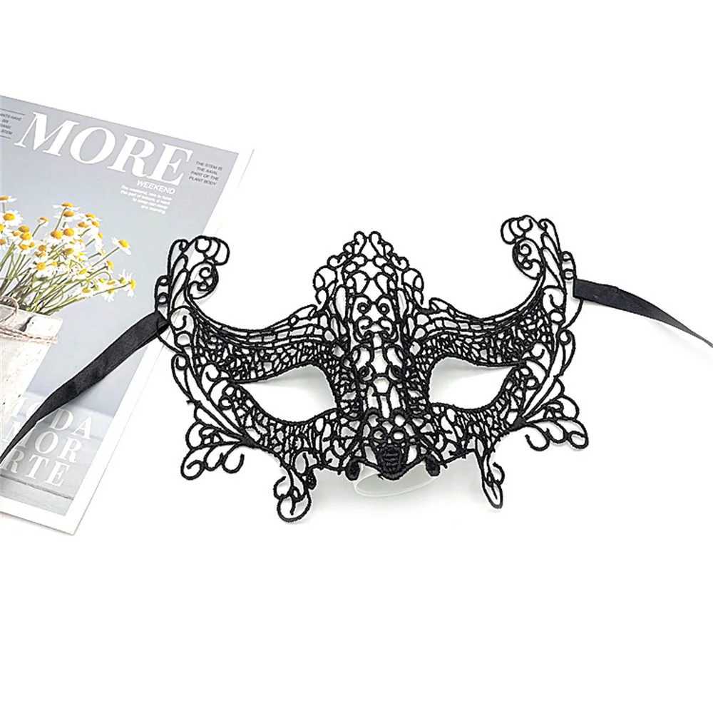 Black Hollow Lace Masquerade Face Mask Sexy Cosplay Prom Party Props Costume Carnival Masquerade Mask Nightclub Queen Eye MaskW251029