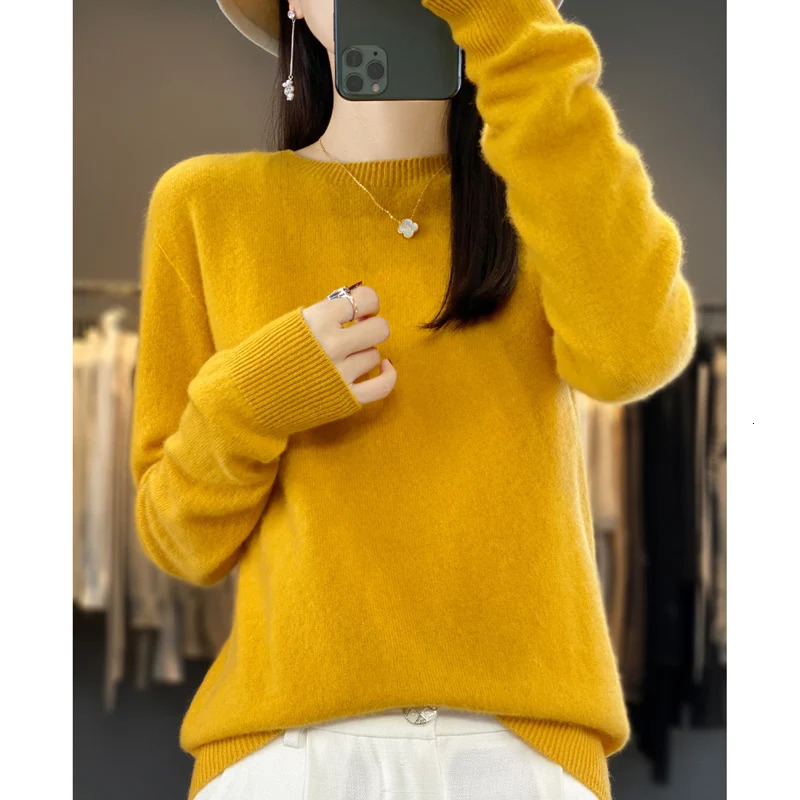 Autumn Winter 100 Merino Wool Sweater Women First Line Seamless Halfhigh Collar Pullover Basis Casual Cashmere Knit Solid Tops 251016