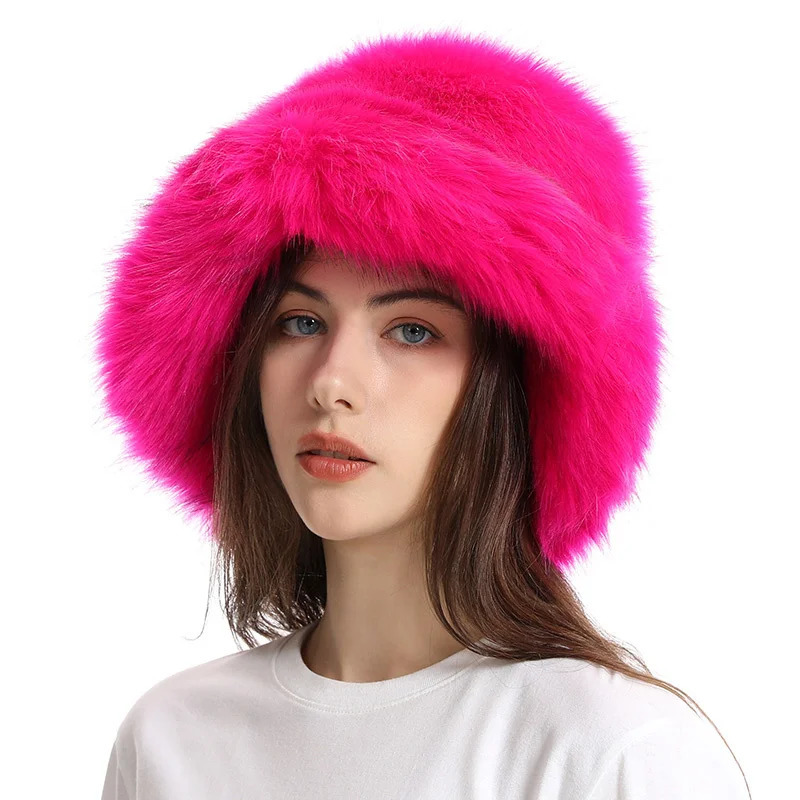 Hat Woman Winter Faux Fur Fisherman Hat Woman Versatile Warm Female Casual Party Fur Hats Womens Cap Ins Plush Bucket Hat 251028