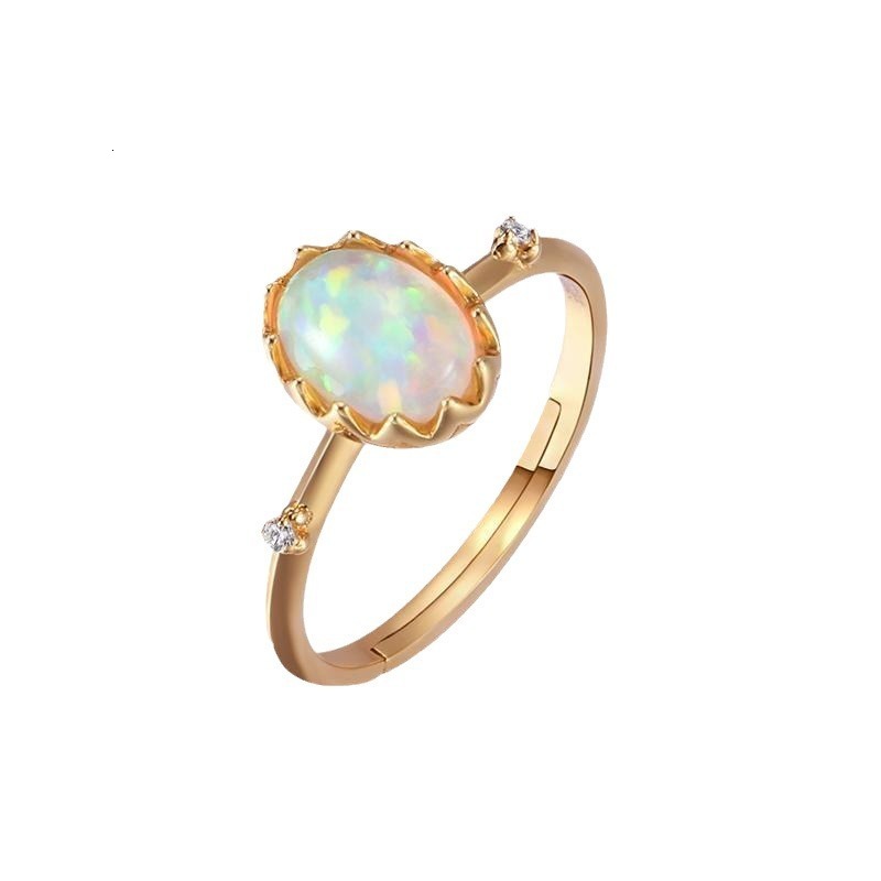 Classic Gold/Silver Plated Oval Cut Blue Opal Ring Style for Women Jewelry Birthstone Anniversary Gifts 250605