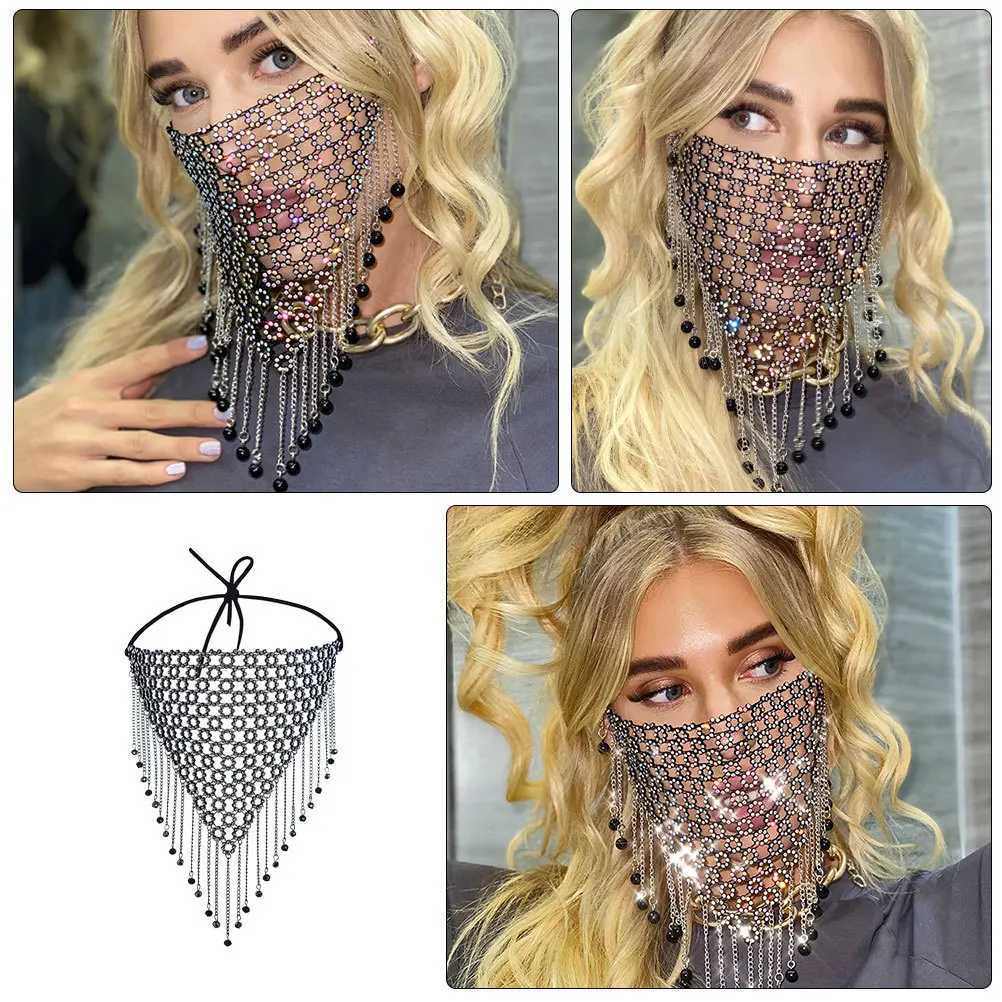 2Pcs Rhinestone Face Veil Tassel Chain Fashion Face Veils Women Masquerade Ball Dance Performance Party Props Party SuppliesW251029