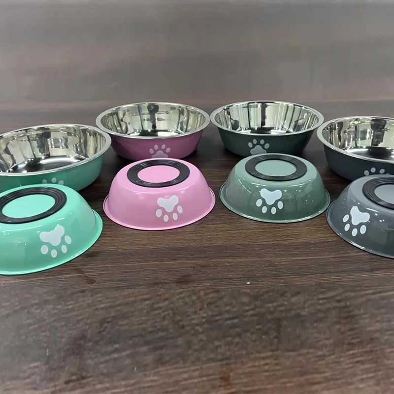New stainless steel dog basin paw print pet supplies cat bowl dog bowl silicone antislip design pet drinking water feeding bowl J251113