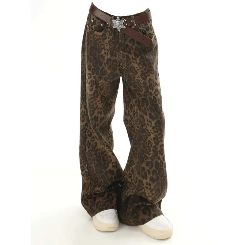 Baggy Leopard Jeans Coquette y2k clothes Women High Waisted Casual Wide Leg Denim Pants Fashion Streetwear Retro Straight Jeans 251029