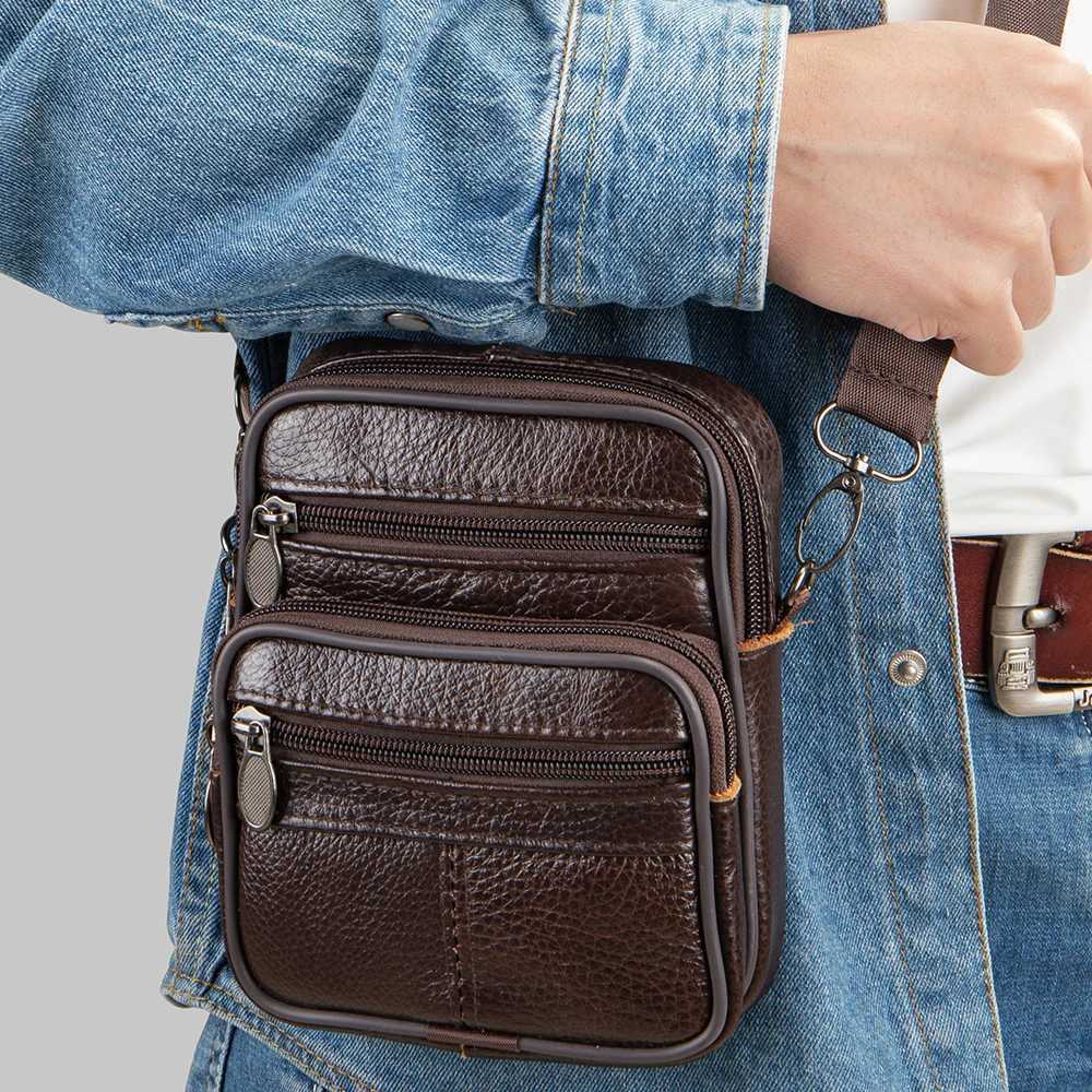 WAL New Mens Single Shoder Leather BowTop Layer Cowhide Crossbody Bag Casual Small Body Bag Belt Fanny Pack Men Y251011