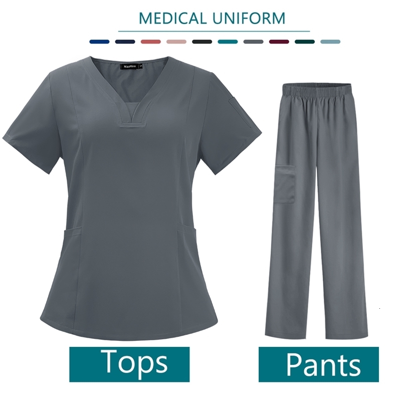 Nurse Uniform High Quality Pet Grooming Care Workwear Set Scrubs Operating Room Gown Short Sleeve Elastic Pants 251029