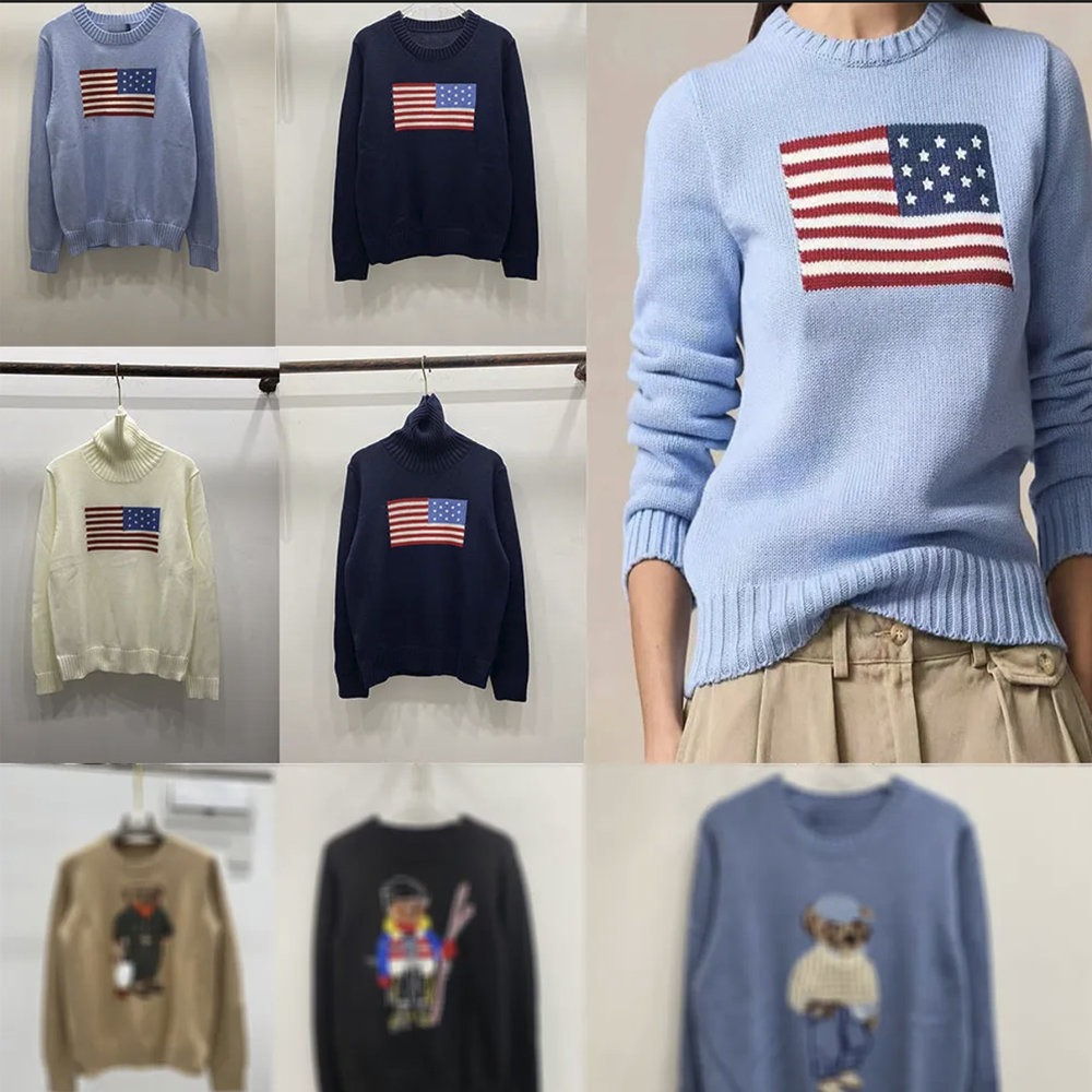 Designer Sweaters Men's Embroidered Bear Cashmere High Neck Knitted Long Sleeved Fashionable Wool and Flag Stripes Sweater Unisex 2026